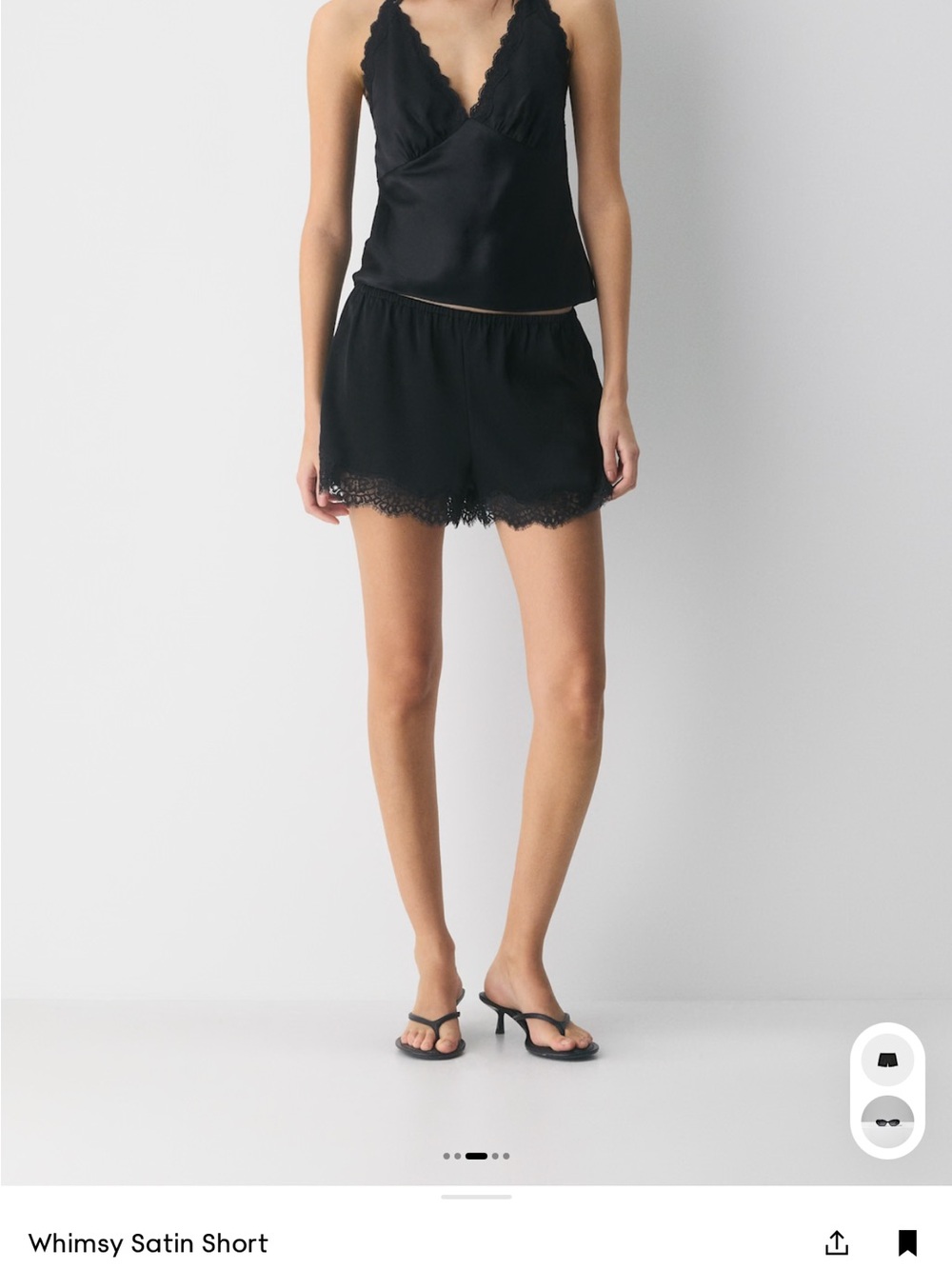 Aritzia Black Whimsy Satin Lace-Trim High-Waist Shorts M